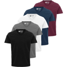 Kit 5 Camisetas Masculinas Slim Gola V Algodão Premium