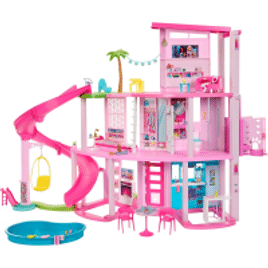 Barbie Casa de Bonecas Dos Sonhos com +75 peças, Três Andares e Escorregador para Boneca, Para Crianças A Partir de 3 anos