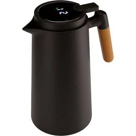 LYOR Garrafa Térmica de Plástico com Cabo de Madeira e Termômetro Preta 1L – Utensílios de Cozinha – Mesa Posta – Decoração – Itens Para Casa – Perfeita Para Café e Chá