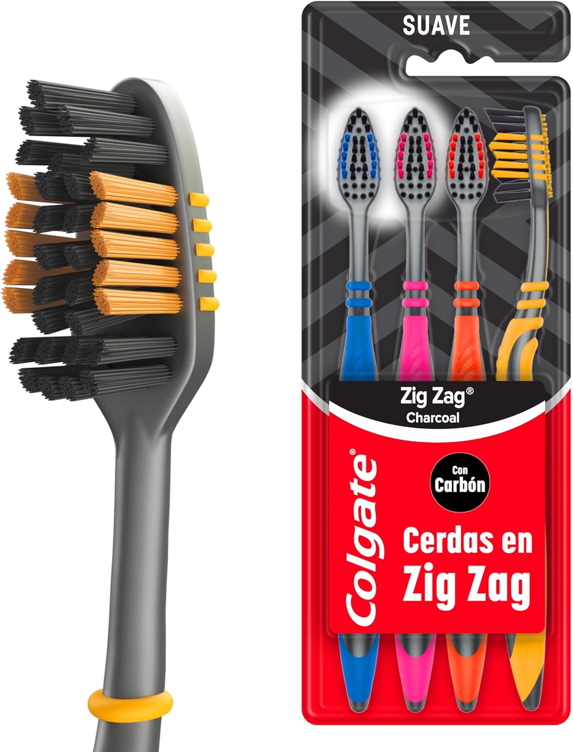 Colgate ZigZag Carvão – Escova Dental, 4 unidades