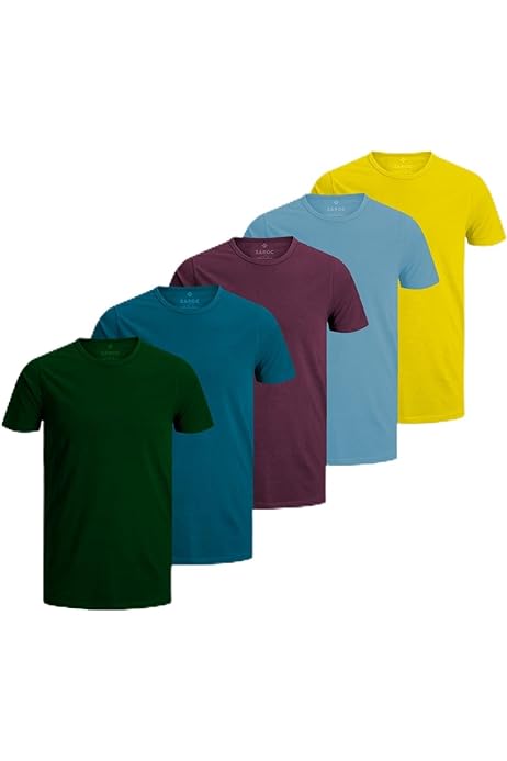 Kit 5 Camisetas Masculinas Slim Gola Algodão Premium Coloridas by ZAROC (M, VERDE/AZUL CELESTE/AMARELO/TURQUEZA/VERMELHO)