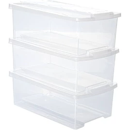 Conjunto de Caixas Organizadoras de Plástico Empilháveis, 3 Peças, 6L, Plasútil, Transparente