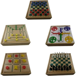 5 em 1 Jogos de Tabuleiro Xadrez, Damas, Ludo, Jogo Da Velha, Trilha (5 Jogos em 1 caixa)