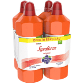 Lysoform Original, Desinfetante Líquido, Limpeza Pesada e Eficiente, 4 unidades de 1l