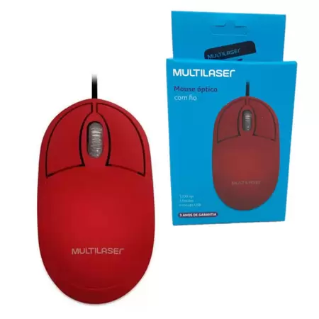 Mouse Classic Box Óptico Full USB, Multilaser, Vermelho – MO303