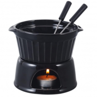 Aparelho de Fondue 4 Peças de Porcelana Classic Preto 400ml – Lyor