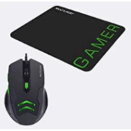 Combo Mouse e Mousepad Gamer 3200DPI Preto e Verde Multilaser – MO273