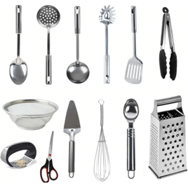 KIT Jogo 13 pç Utensílios Cozinha INOX Colher Concha Escumadeira Espatula Pegador Ralador MARAMASHOP