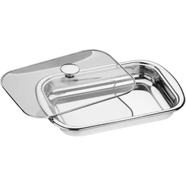 Tramontina 61315394 Assadeira Aço Inox com Tampa de Vidro, Prata, 385 X 252 mm