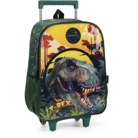 Mochila Escolar, Infantil, com Rodinha, Up4you, Dinossauro, Grande, Verde Luxcel