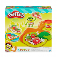 Play-Doh Conjunto de Massinha Festa Da Pizza, kit com 5 potes de massa de modelar e acessórios, para crianças acima de 3 anos