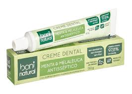 Creme Dental com óleos naturais de Menta e Melaleuca Vegano e Natural, Sem Flúor, Sem Triclosan, Boni Natural, Branco