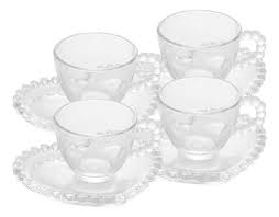 Wolff Coração Pearl Conjunto de Xícaras para Café com Pires de Cristal 4 Peças, Transparente, 85 ml