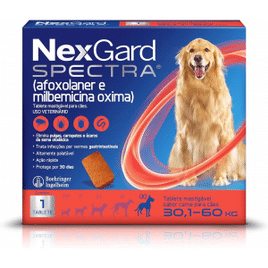 NexGard Spectra Antipulgas e Carrapatos e Vermífugo para Cães de 30,1 a 60kg – 1 tablete