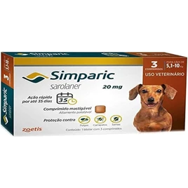 Zoetis Simparic 20Mg 5 1 Até 10Kg 03 Compr Para Cães