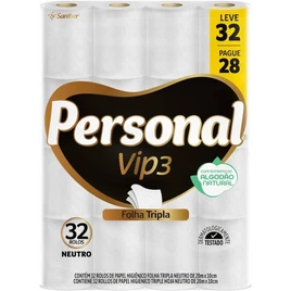 Personal Papel Higiênico Vip Folha Tripla, 32 Rolos De 20M