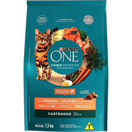 NESTLÉ® PURINA® ONE® Ração Seca para gatos adultos castrados todas as raças Frango e Salmão 7,5kg