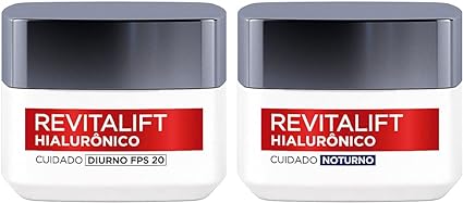 Kit Creme Facial Anti-idade L’Oréal Paris Revitalift Hialurônico Noturno + Diurno FPS 20, 49g