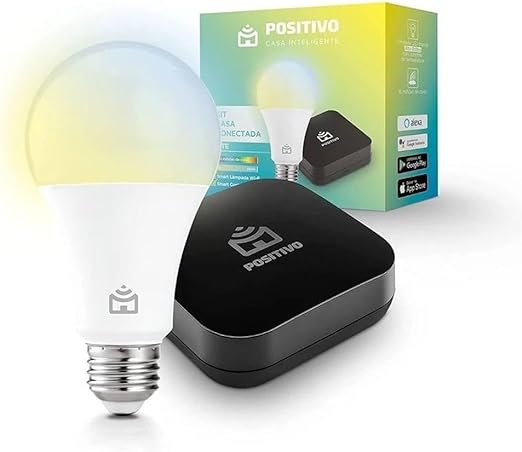 Kit Casa Conectada Lite Positivo Casa Inteligente, sua casa mais inteligente, contém 2 itens (1x Smart Controle Universal e 1x Smart Lâmpada Wi Fi), Bivolt – Compatível com Alexa, branca/preta