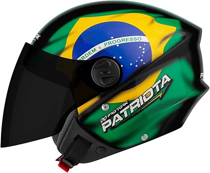 Pro Tork Capacete Aberto New Liberty Three Patriota Brasil Tam. 58 Viseira Fumê Preto/Verde, Modelo: 135.404