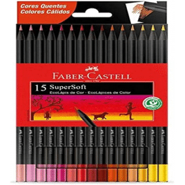 Ecolápis de cor, Faber-Castell, supersoft, 120715SOFTCQ, 15 cores tons quentes, Multicor