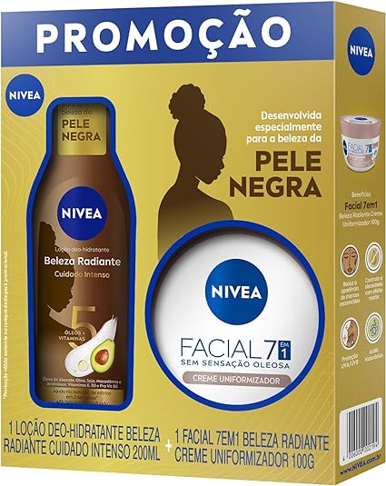 NIVEA Kit Beleza Radiante – Hidratante Desodorante Corporal Cuidado Intenso 200ml + Hidratante 7 em 1 100g