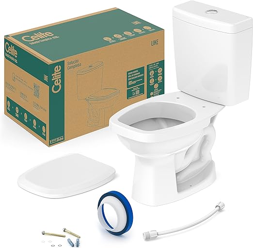 Celite 1647230010300 – Kit Bacia com Caixa, Assento Polipropileno e Complementos de Instalação Like, 36 x 61 x 74 cm, Branco