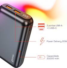 Geonav Power Bank, Carregador Portátil Universal 20.000mAh, USB-A (até 18W) + USB-C (até 20W), Compacto, Carregamento Rápido, Pass Through, Led Indicador de Bateria, PB20K20WSG, Cinza espacial