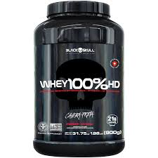 Whey 100% Hd Morango 900G, Black Skull