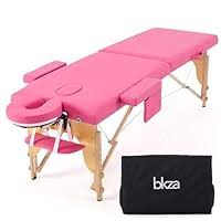 BKZA – MSG 103 – Maca de Massagem Portátil Premium, Divã Cama de Tatuagem, Estética, Massoterapia, Spa, Ajustável, Estrutura de Madeira Resistente com acessórios e bolsa de transporte – Rosa Pink