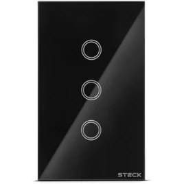 Steck, Interruptor Inteligente 4×2”, Touch Wi-Fi Steck Ambiente Conectado, 3 Módulos, Bivolt, Preto