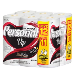 Personal VIP – Papel Higiênico, Folha Dupla, 12 unidades (Embalagem pode variar)