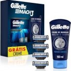 1 Kit Gillette Mach3, Carga para Aparelho 4 Uds + Gillette Creme de Barbear Rosto e Corpo 150mL