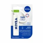 NIVEA Protetor Labial Med Repair FPS15 4,8g – Hidrata e regenera os lábios ressecados e machucados, com Vitamina E e óleos naturais, proporciona reparação intensiva e alívio imediato