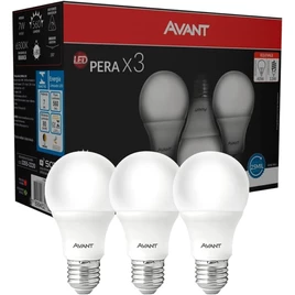 Kit Lâmpada Pera LED, 3 unidades, 7W, Luz branca 6500K, soquete E27, Bivolt, Avant