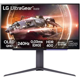 Monitor Gamer LG UltraGear OLED – Tela OLED 27”, QHD, HDR400 True black, 1.5M:1, 240Hz, 0,03ms (GtG), NVIDIA® G-SYNC®, AMD FreeSync™ Premium Pro – 27GS95QE-B