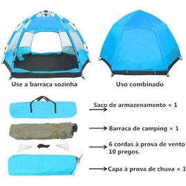 JOYFOX Barraca de Camping para 3-4 Pessoas Automática com 2 Portas e 4 Janelas, Tenda de Acampamento Pop-up, Automática, Resistente à água, Portátil, Leve, Praia, Mochilão, Caminhada