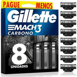 Refils Para Barbear Gillette Mach3 Carbono Carga para Aparelho de Barbear com Carvão Ativado 8 Uds