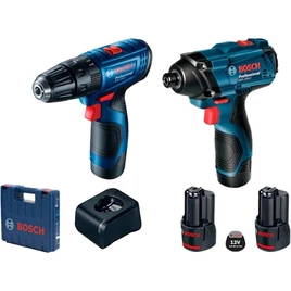 Kit Bosch Parafusadeira Furadeira GSB 120-LI e Chave de Impacto GDR 120-LI 12V com 1 carregador, 2 baterias e 1 maleta